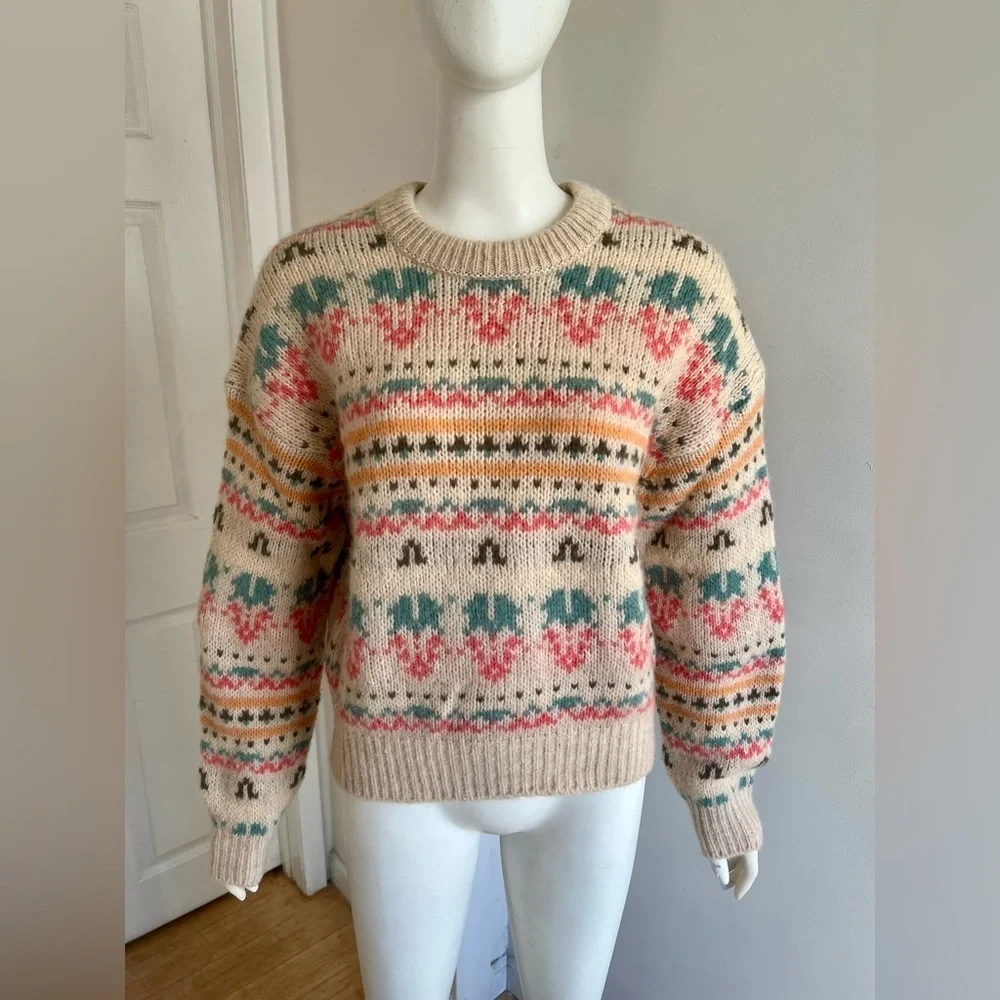 $425 CLOSED Alpaca Wool Jacquard Fair Isle Sweater Multicolor Ivory Size XS